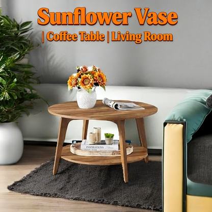 Round Coffee Table with Double Storage Shelf, Sturdy Wooden Home Sofa Table