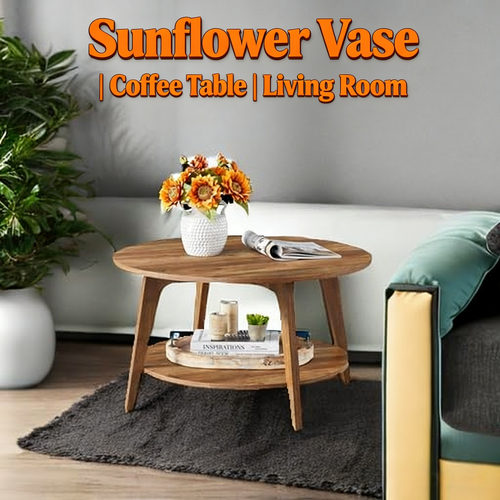 Round Coffee Table with Double Storage Shelf, Sturdy Wooden Home Sofa Table