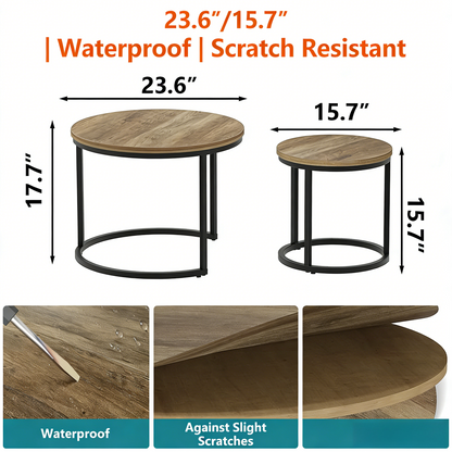 Waterproof Round Nesting End Tables Set of 2 for Living Room