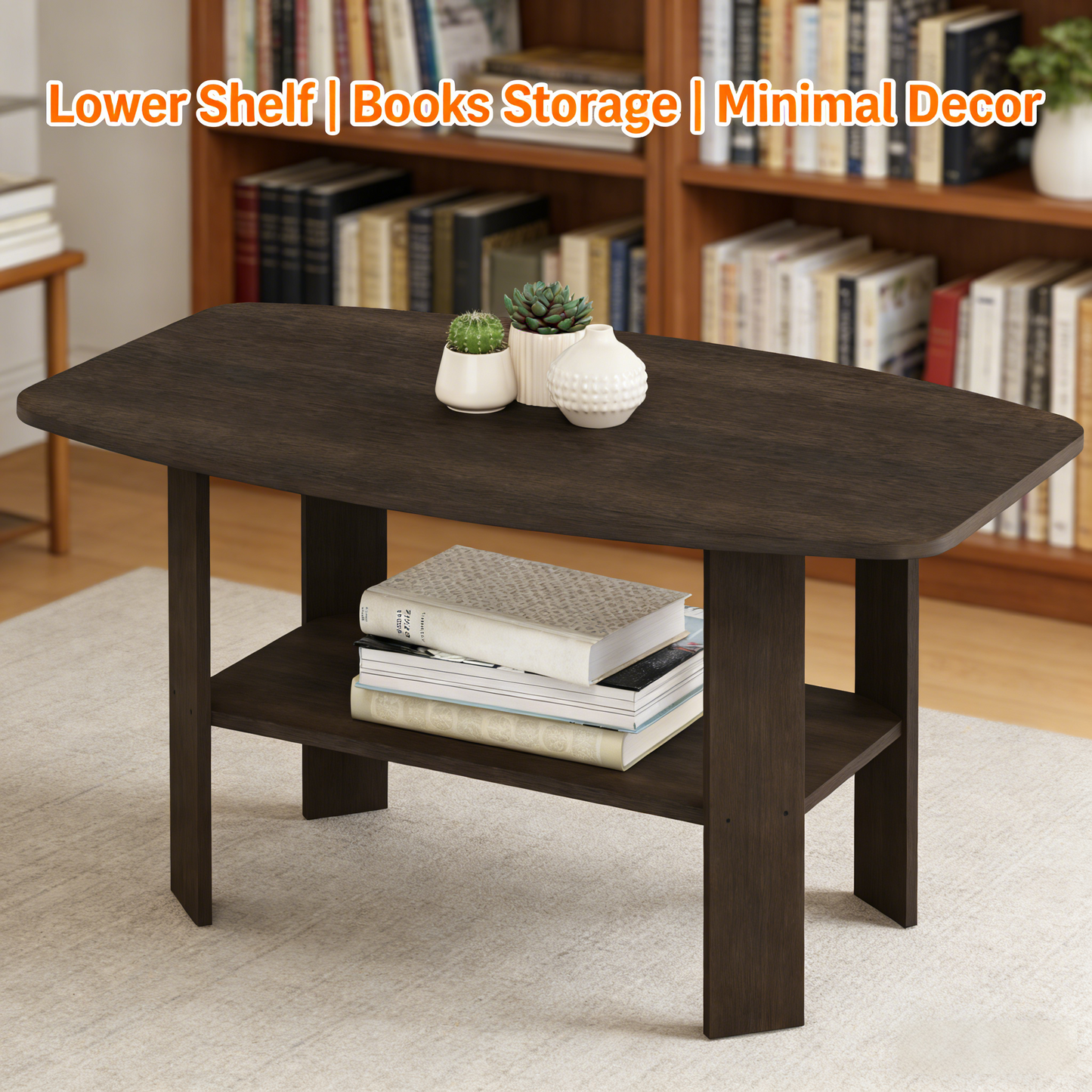 Modern Oval Wooden Coffee Table with Open Storage Shelf