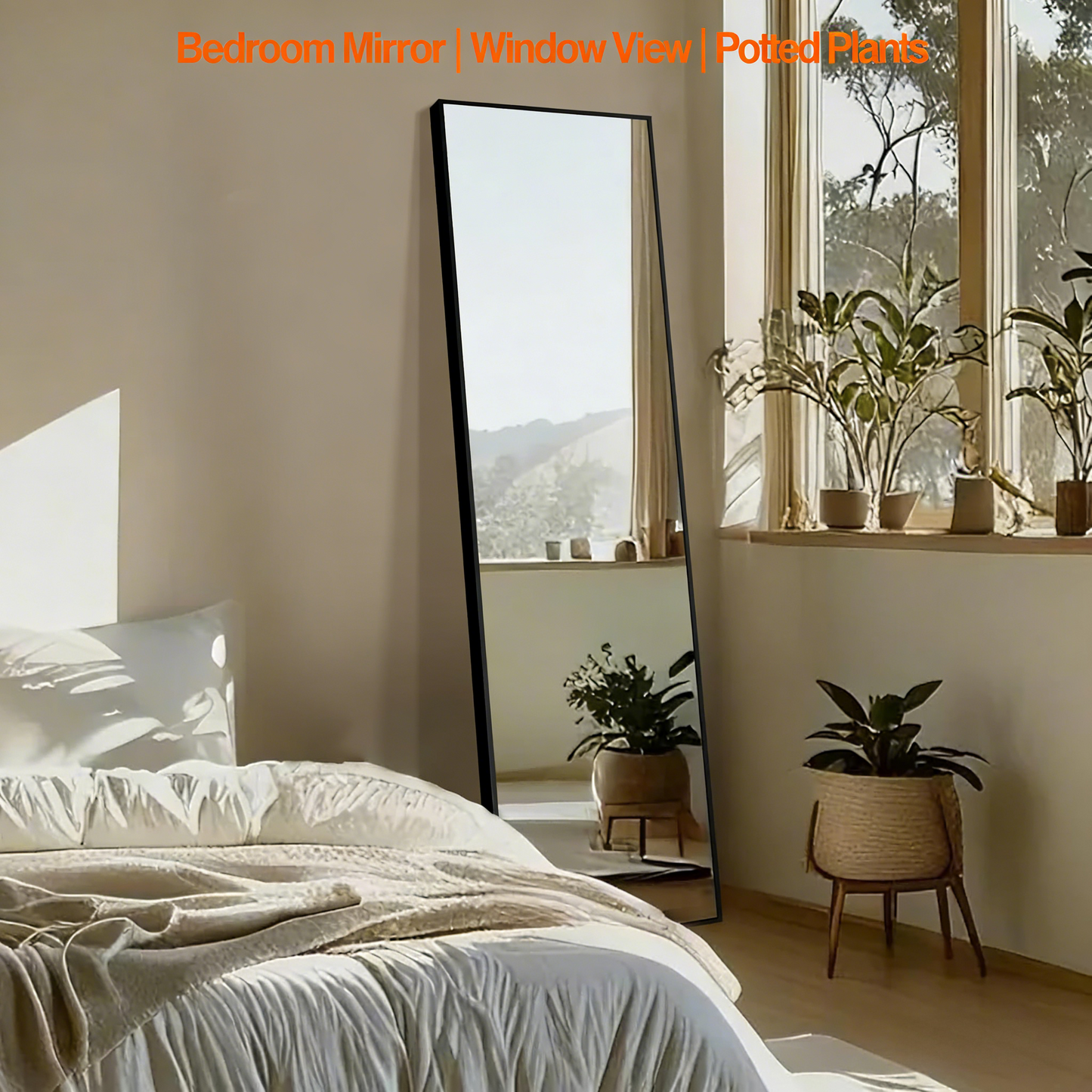 Slim Metal Frame Full Length Mirror, Shatterproof Adjustable Standing Floor Mirror