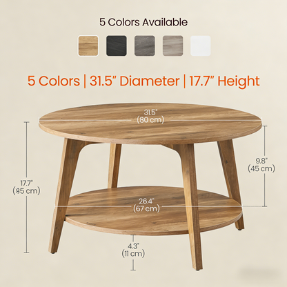 Round Coffee Table with Double Storage Shelf, Sturdy Wooden Home Sofa Table