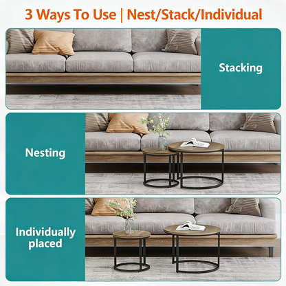 Waterproof Round Nesting End Tables Set of 2 for Living Room