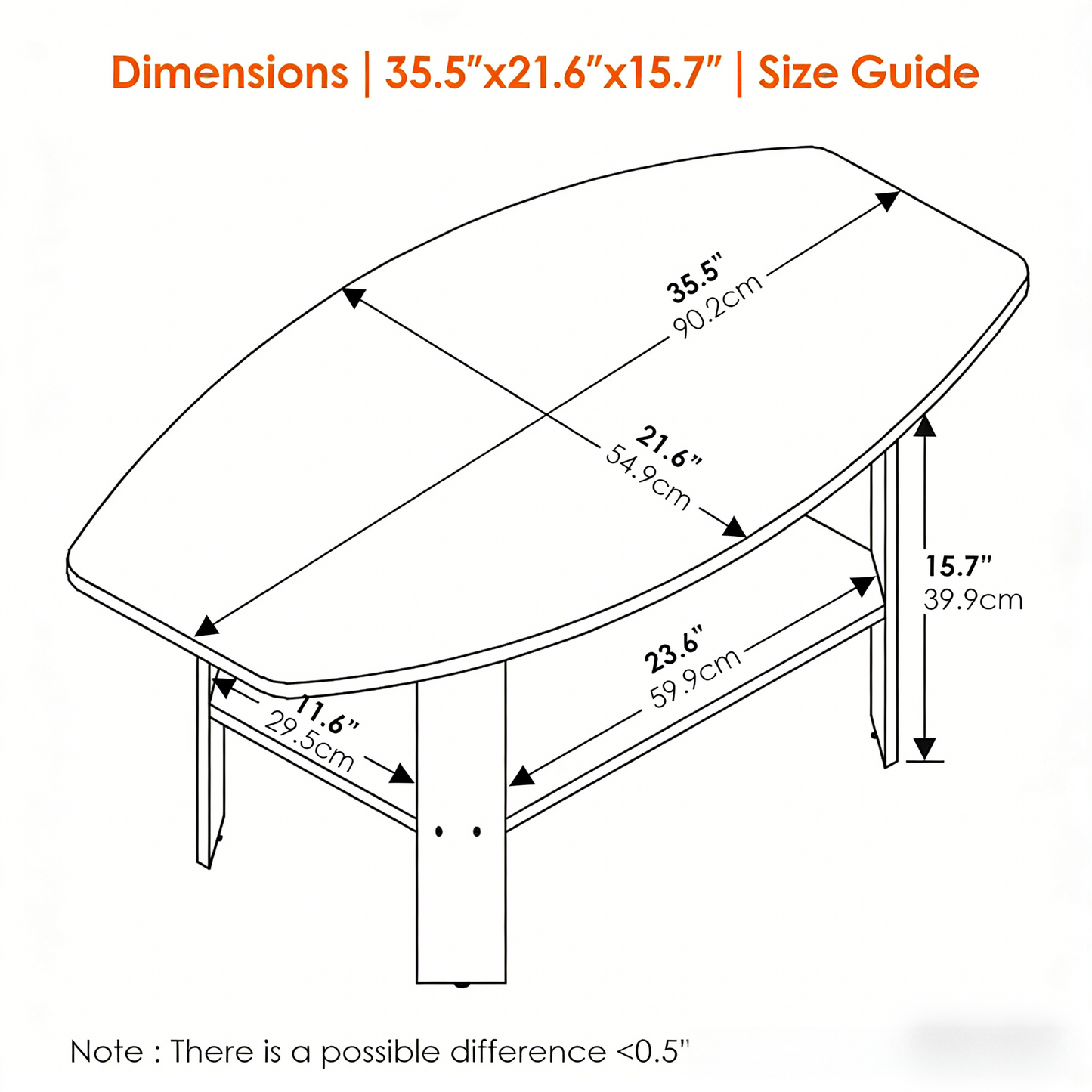 Modern Oval Wooden Coffee Table with Open Storage Shelf