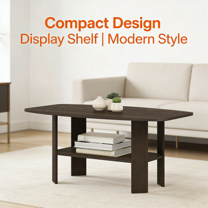 Modern Oval Wooden Coffee Table with Open Storage Shelf