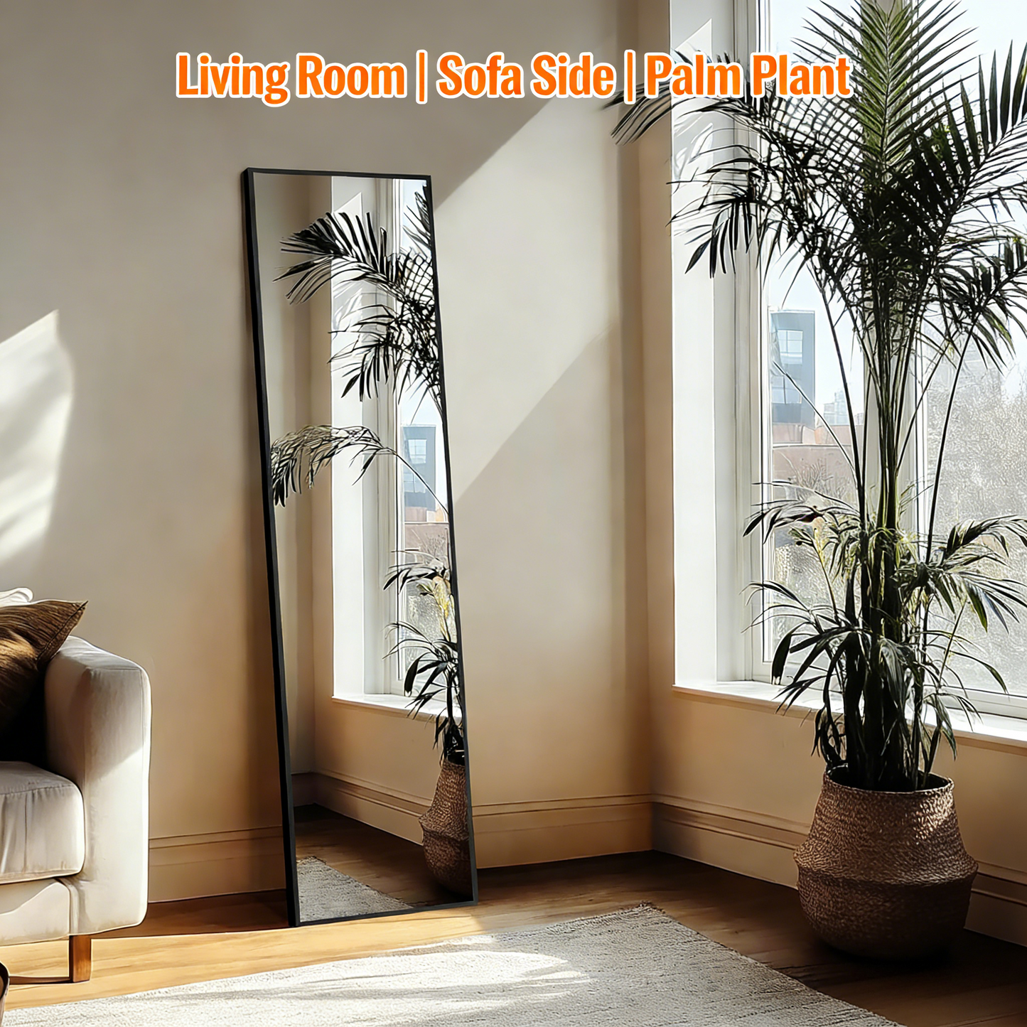 Slim Metal Frame Full Length Mirror, Shatterproof Adjustable Standing Floor Mirror