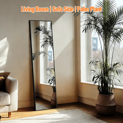 Slim Metal Frame Full Length Mirror, Shatterproof Adjustable Standing Floor Mirror