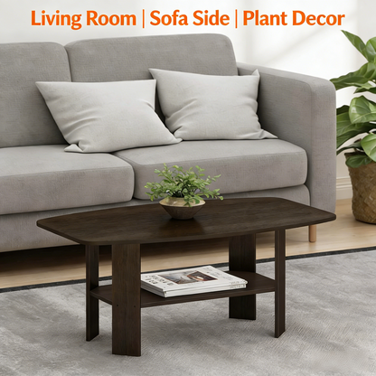 Modern Oval Wooden Coffee Table with Open Storage Shelf