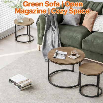 Waterproof Round Nesting End Tables Set of 2 for Living Room