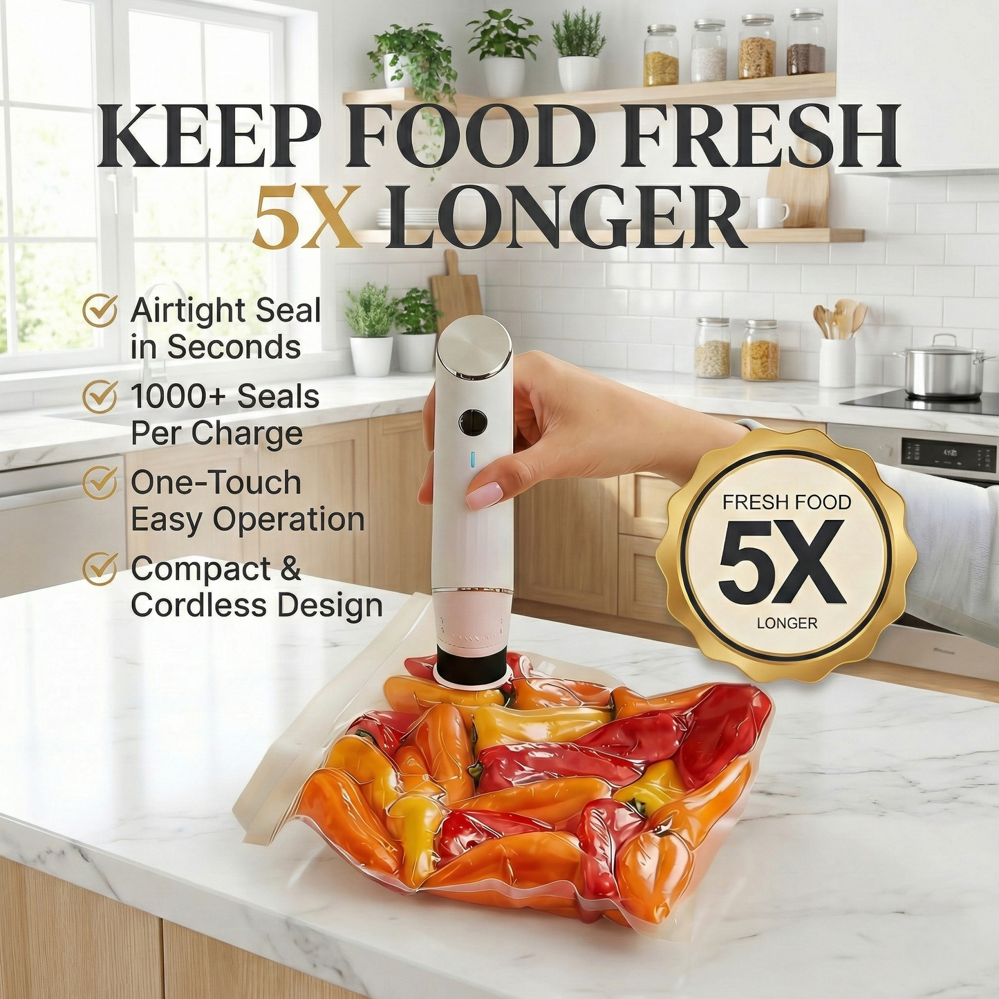 Gentle Life Cordless Vacuum Sealer Bundle with Glass Containers and Reusable Food Bags