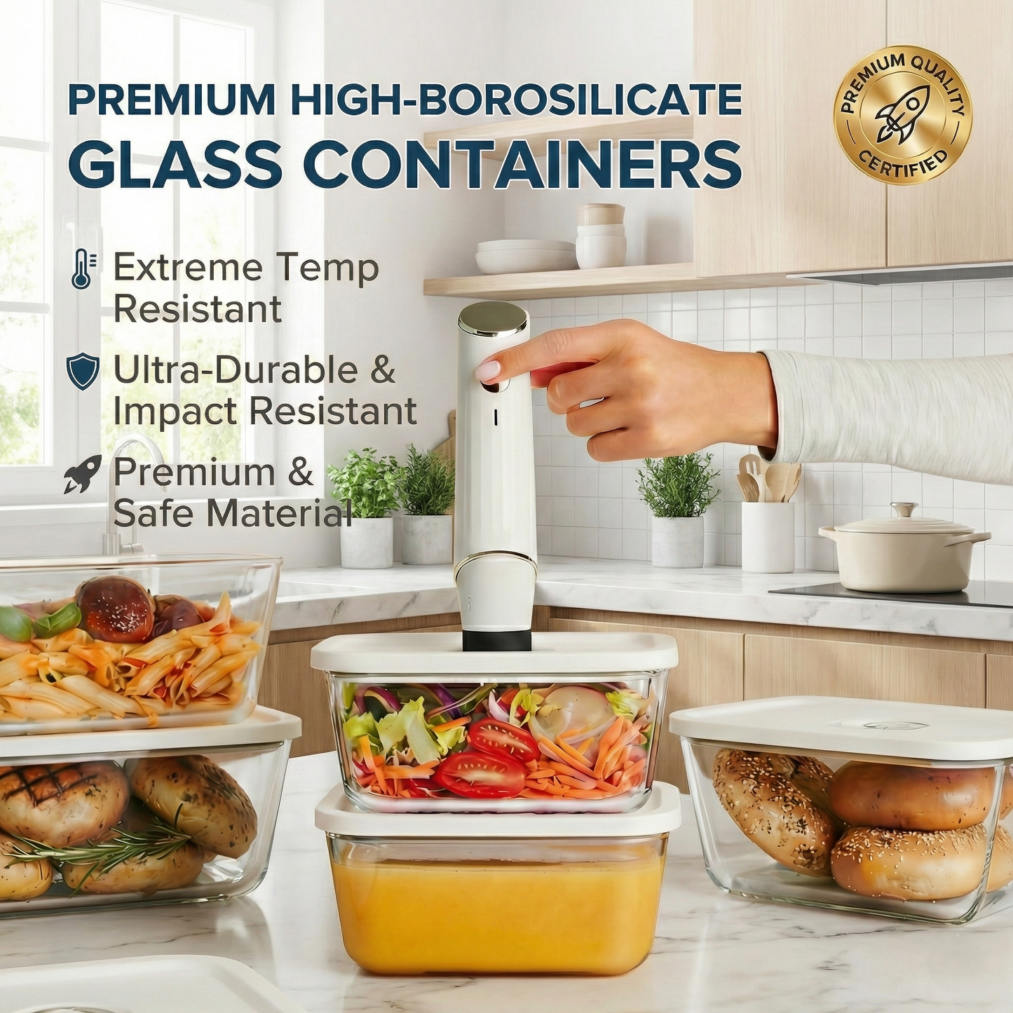 Gentle Life Cordless Vacuum Sealer Bundle with Glass Containers and Reusable Food Bags